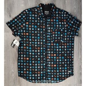 FALLOUT Shirt Mens Large Vault Boy Button Up Short Sleeve Black Collar NWT